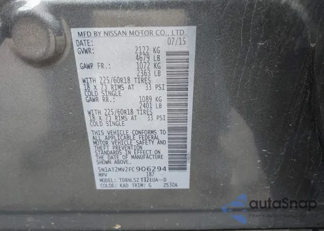 2015 Nissan Rogue Sl z USA, uszkodzony, nr VIN 5N1AT2MV2FC906294